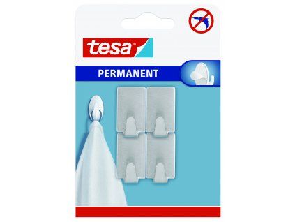 tesa® Permanent háčky ocelové, obdélníkové (Barva nerezová ocel, Doplňující informace 2 háčky, velikost L, obdélníkové, nerez, Rozměr ŠxVxH: 3 x 4,6 x 1,7 cm)